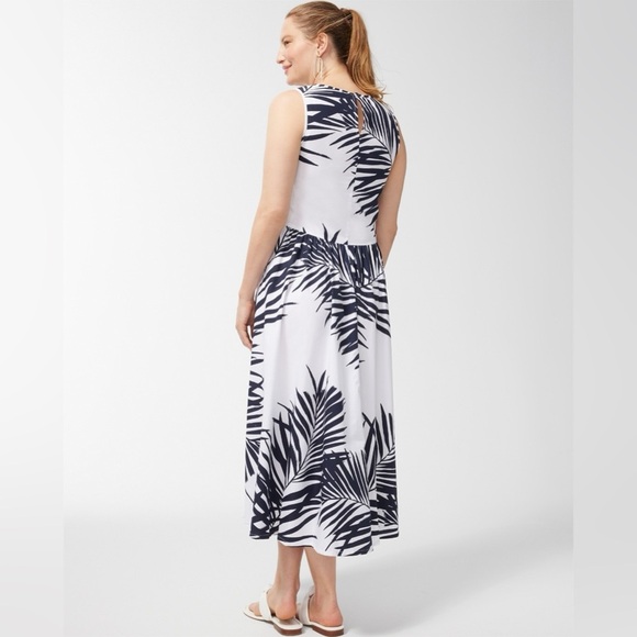 Chico’s Palm Print Back Tier Mini Dress in Navy and White, size 0.5/US 6, NWT! - Picture 4 of 11